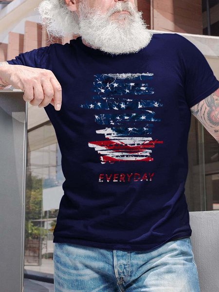

American Flag Casual Short Sleeve T-Shirt, Dark blue, T-shirts