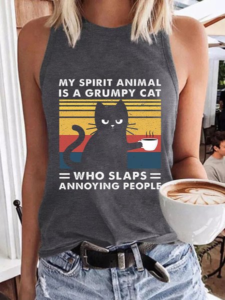 

Casual Letter Printed Knit, Deep gray, Tanks & Camis