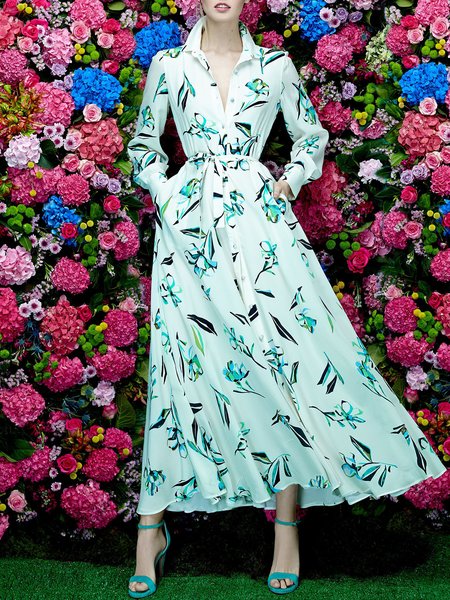 

Floral Regular Fit Elegant Maxi Dress, Green, Maxi Dresses