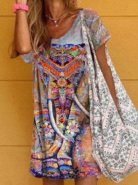 

Animal Regular Fit Casual V Neck Short sleeve Dresses, Multicolor, Dresses