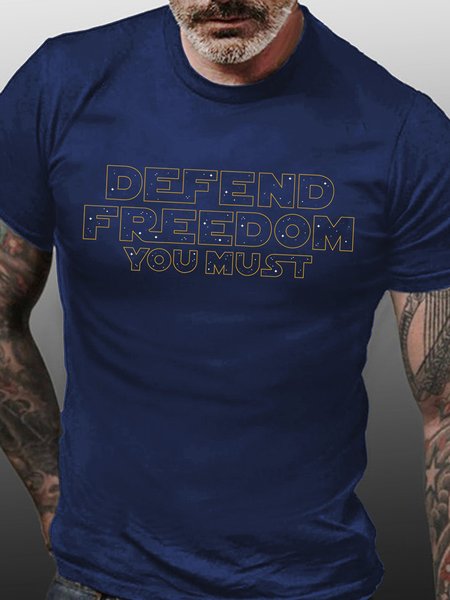 

Defend You Must, Short Sleeve Casual T-Shirt, Purplish blue, T-shirts