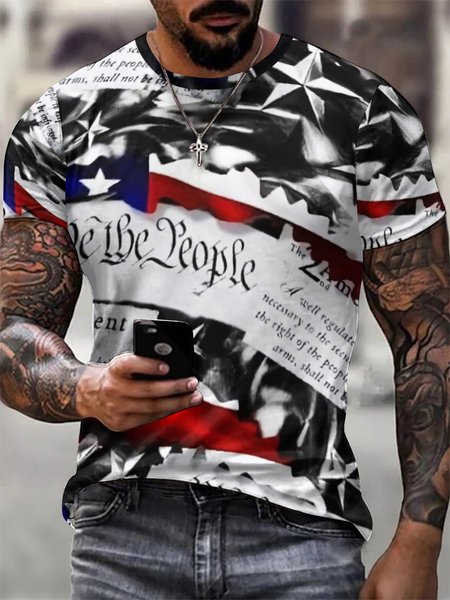 

American Flag Crew Neck Short Sleeve Outdoor T-Shirt, Black, T-shirts