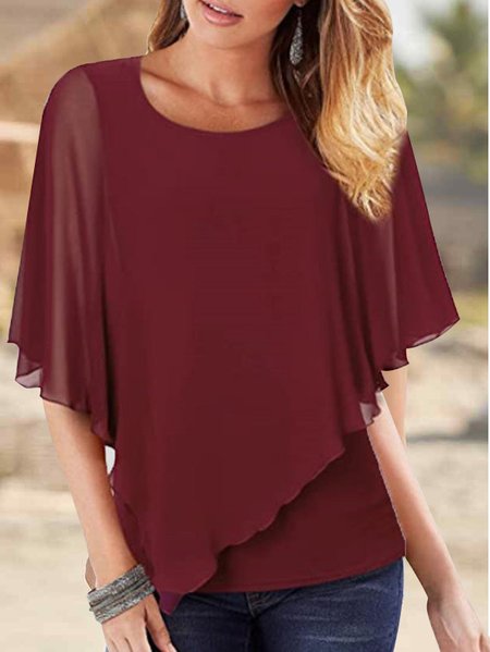 

Crew Neck Regular Fit Tops, Red, Blouses & Shirts