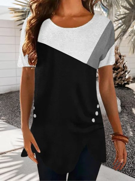 

Color Block Loosen Crew Neck T-Shirt, Multicolor, Tunics