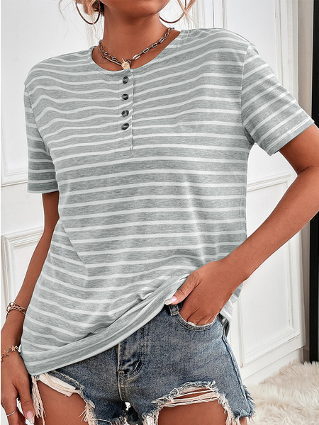 

Striped Crew Neck Casual T-Shirt, Multicolor, Tees & T-shirts
