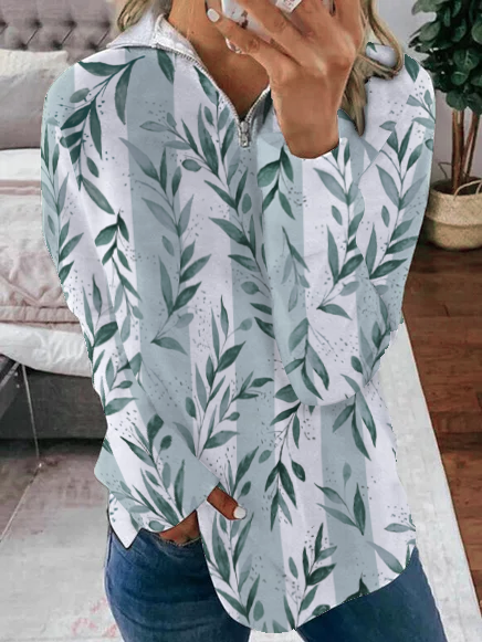 

Leaves V Neck Regular Fit Casual Long sleeve Sweatshirts, White, Sweatshirts & Hoodies