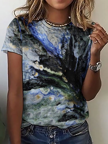 

Lilicloth x Kat8lyst Casual Abstract Art Print Crew Neck T-Shirt, As picture, T-shirts