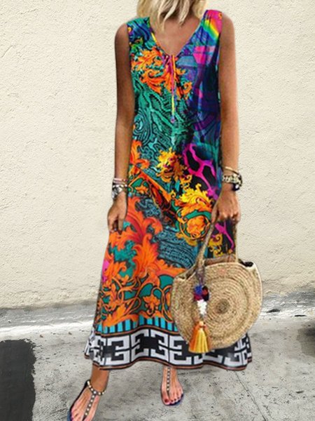 

Vacation Crew Neck Loosen Dresses, Multicolor, Dresses