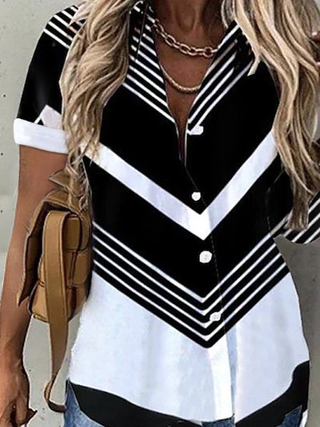 

Color Block Shirt Collar Vacation Blouse, Multicolor, Shirts & Blouses