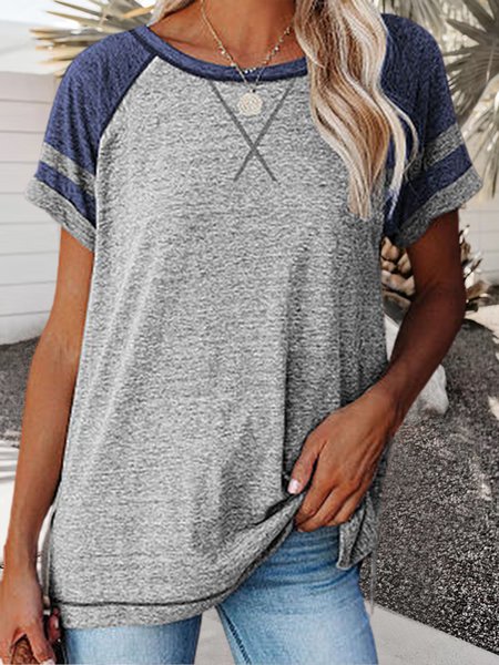 

Elegant Color Block Crew Neck T-Shirt, Multicolor, T-Shirts