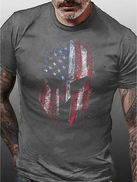 

American Flag Crew Neck Short Sleeve T-Shirt, Gray, T-shirts