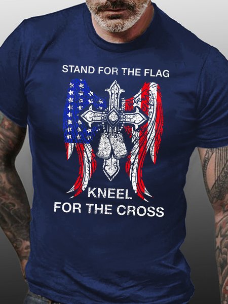 

Stand For The Flag, Kneel For The Cross, Casual Short Sleeve T-Shirt, Purplish blue, T-shirts