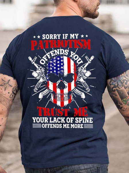 

Awesome USA American Flag Skull Print T-shirt, Purplish blue, T-shirts