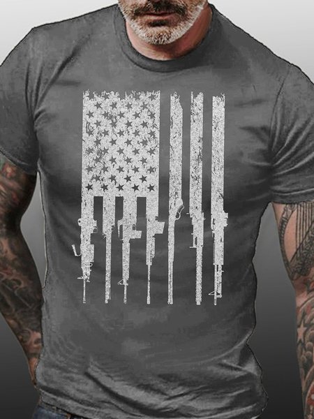 

Rifle Flag Cotton Short Sleeve Crew Neck T-Shirt, Deep gray, T-shirts