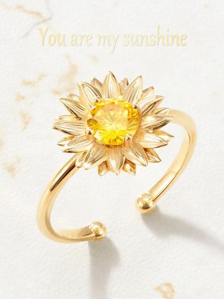 

Casual Sunflower Zircon Open Rings Graduation Gifts Lover Jewelry, Golden, Rings