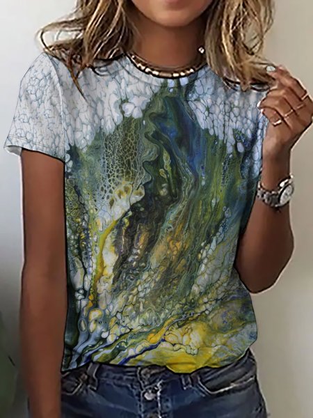 

Lilicloth x Kat8lyst Casual Abstract Art Print Crew Neck T-Shirt, As picture, T-shirts