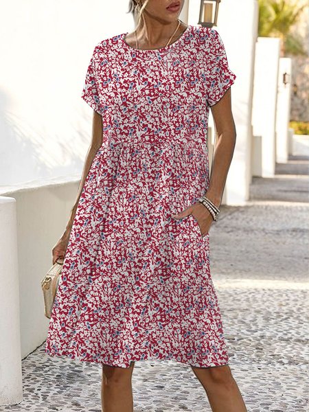 

Holiday x loose floral short knee Dress Plus Size, Pink, Dresses