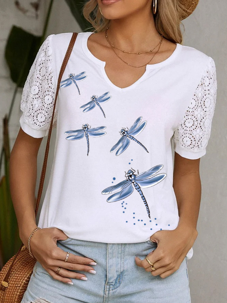 

Casual Dragonfly Regular Fit V Neck T-Shirt, White, Tees & T-shirts