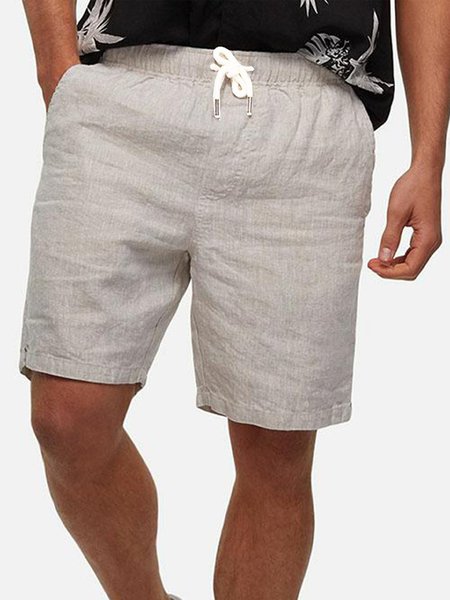 

Cotton And Linen Plain Casual Shorts, Apricot, Men's shorts