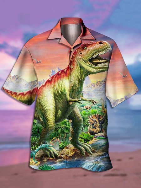 

Men's Printed Casual Short Sleeve Hawaiian Shirt, Green, Men's Floral shirt