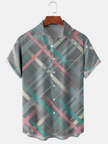 

Men's Casual Short Sleeve Hawaiian Shirt with Chest Pocket Print, Gray, Men's Floral shirt