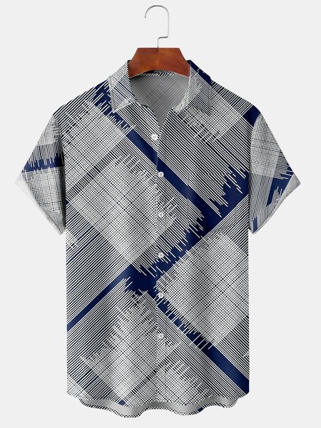 

Men's Geometric Print Casual Short Sleeve Hawaiian Shirt with Chest Pocket, Grey-blue, Men's Floral shirt