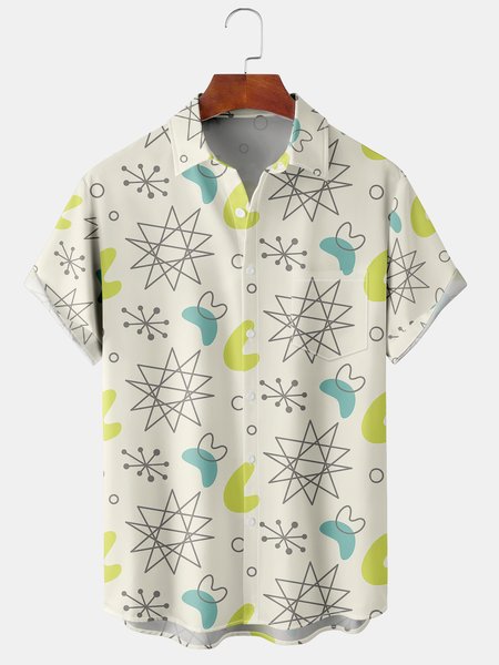 

Men's Geometric Print Casual Short Sleeve Hawaiian Shirt with Chest Pocket, Apricot, Men's Floral shirt