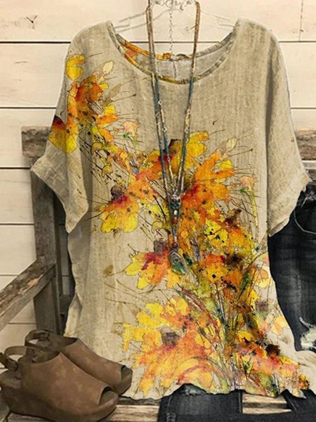 

Floral Slit Casual Tops, Yellow, Shirts & Blouses