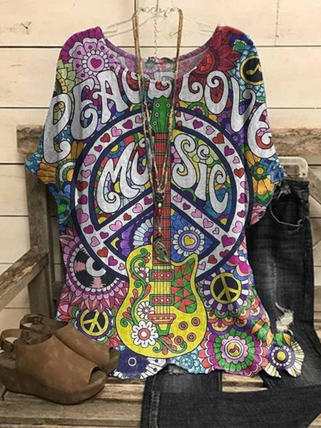 

Mexican pattern guitar music holiday loose top plus, Multicolor, Shirts & Blouses
