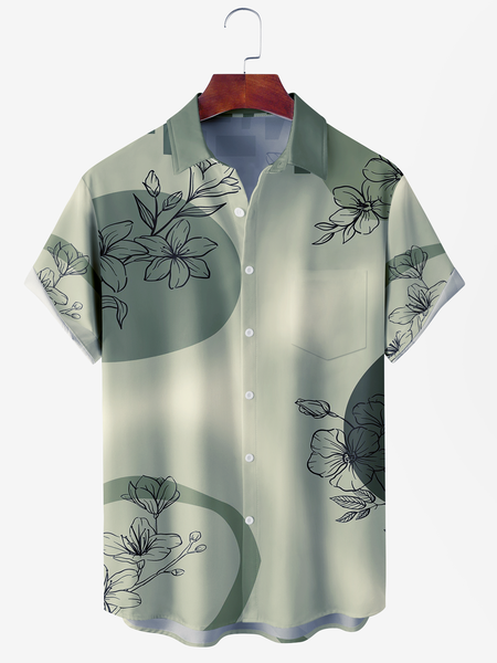 

Men's Floral Print Moisture Absorbent Breathable Fabric Fashion Hawaiian Lapel Short Sleeve Shirts, Green, Men's Floral shirt