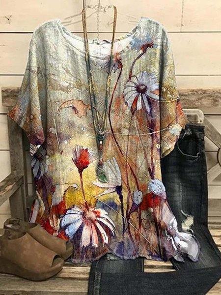 

Nostalgic casual flower blouse Plus Size, Multicolor, Shirts & Blouses