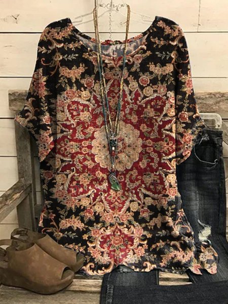 

Casual folk style gradient Boho blouse, Multicolor, Shirts & Blouses