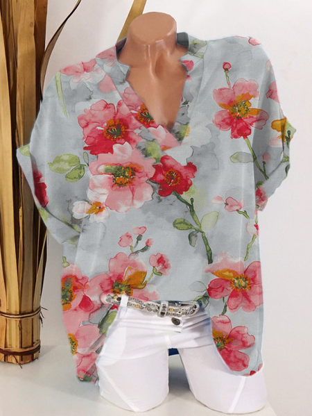 

Casual Floral V Neck Tops, Gray, Blouses & Shirts