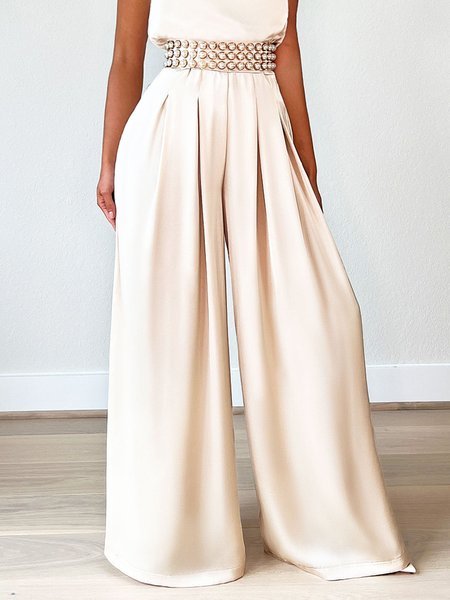 

Elegant Solid Fashion Formal Wide Leg Pants, Champagne, Wide Leg Pants