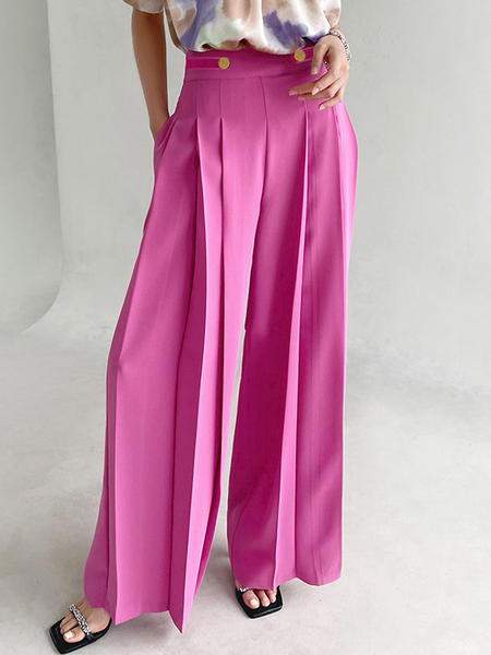 

Summer Mid-weight High Waist Plain Elegant Daily Pants, Rose red, Wide Leg Pants