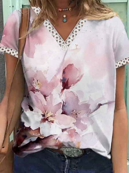 

Discount! Floral Print Women's Casual Loose Knit T-Shirt, Multicolor, T-Shirts