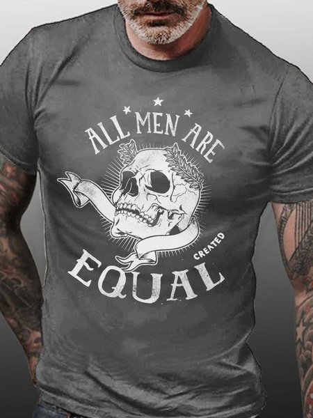 

skull Letter Short Sleeve Casual T-Shirt, Gray, T-shirts