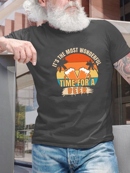 

Time For A Beer, Vintage Short Sleeve Cotton T-Shirt, Deep gray, T-shirts