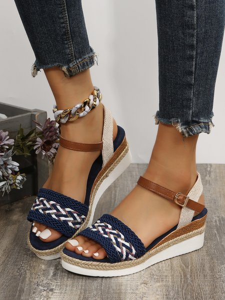 

JFN Bohemian Resort Braided Wedge Sandals, Blue, Sandals