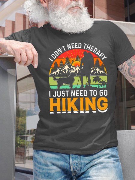 

I Just Need To Go Hiking，Cotton Crew Neck Short Sleeve T-Shirt, Deep gray, T-shirts