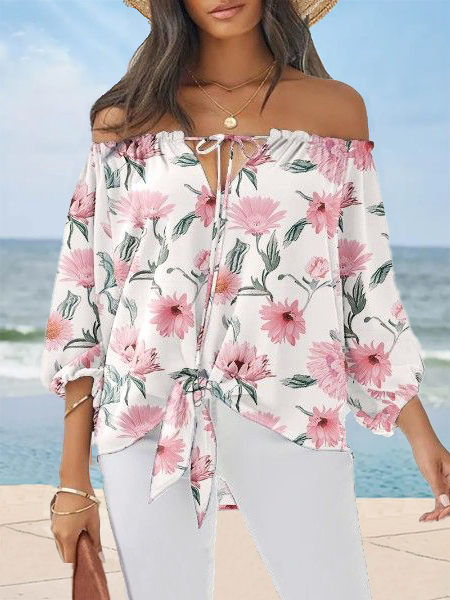 

Floral Off The Shoulder Vacation Tops, Multicolor, Shirts & Blouses