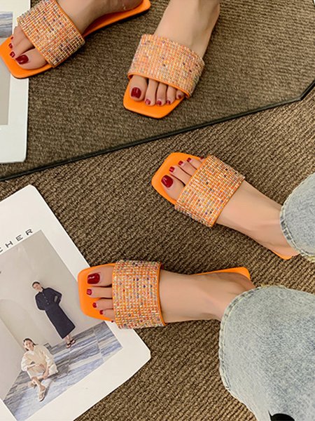 

Banquet Party Rhinestone Flat Sandals Slippers, Orange, Sandals