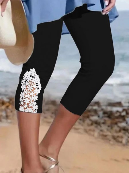 

Women's Elastic Waist H-Line Legging Vacation Going Out Pants Vacation Cotton Plain All Season Pants, Black, Leggings