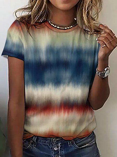 

Casual Vintage Abstract Art Print Crew Neck T-Shirt, As picture, T-shirts