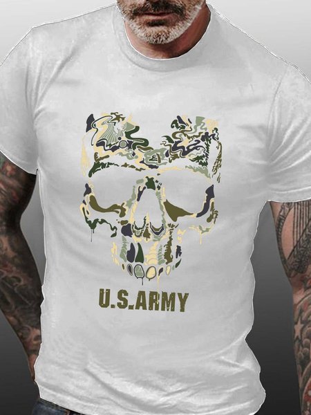 

skull Crew Neck Casual Cotton T-Shirt, White, T-shirts
