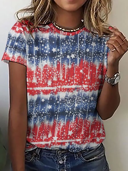 

American Flag Gradient Crew Neck Sweet T-Shirt, Blue, T-shirts