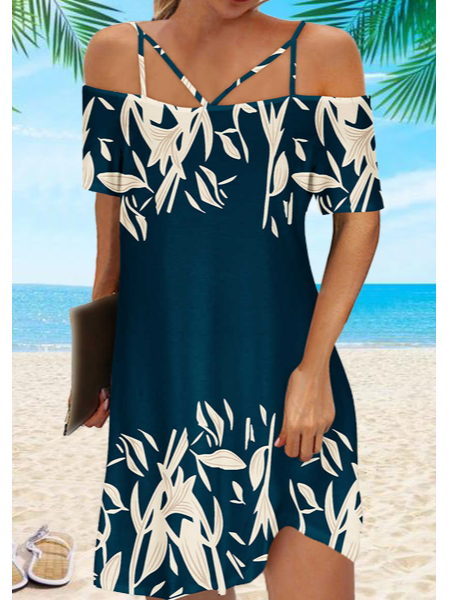 

Leaves Off The Shoulder Casual Dresses, Blue, Dresses