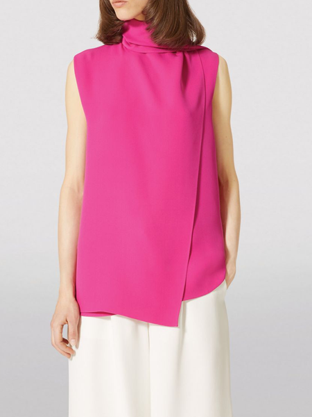 

Summer Mid-weight Stand Collar Simple Daily Tanks & Camis, Rose red, Tunics
