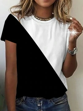

Geometric Crew Neck Casual T-Shirt, Black-white, Tees & T-shirts