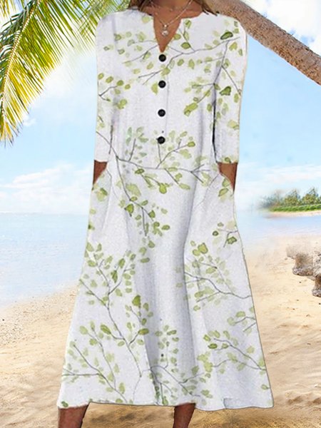 

Vacation Cotton V Neck Dresses, White, Dresses